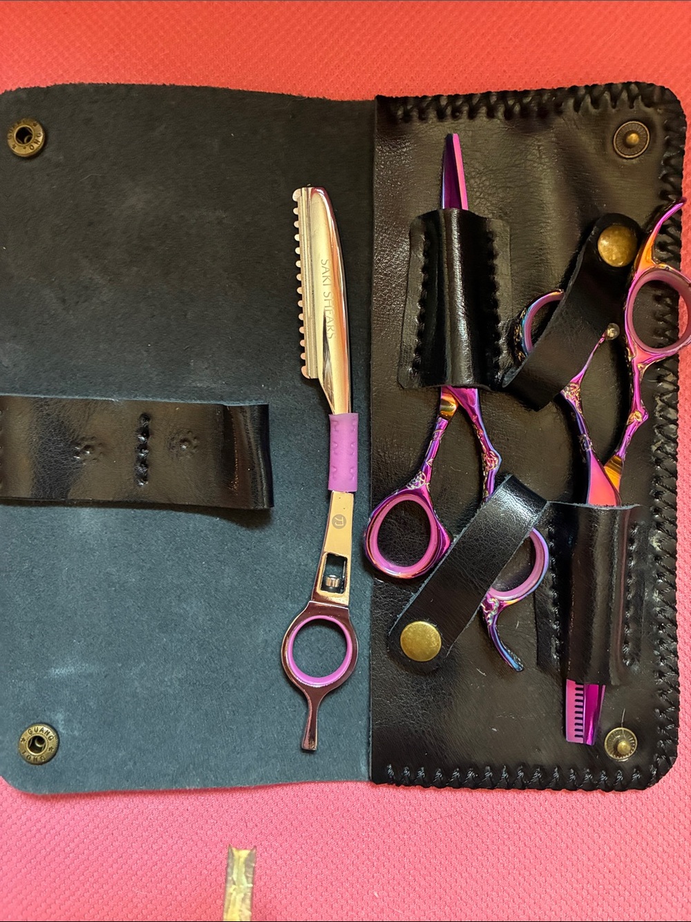 Pink Iridescent Grooming Scissors and Razor Set. Never touched one hair!